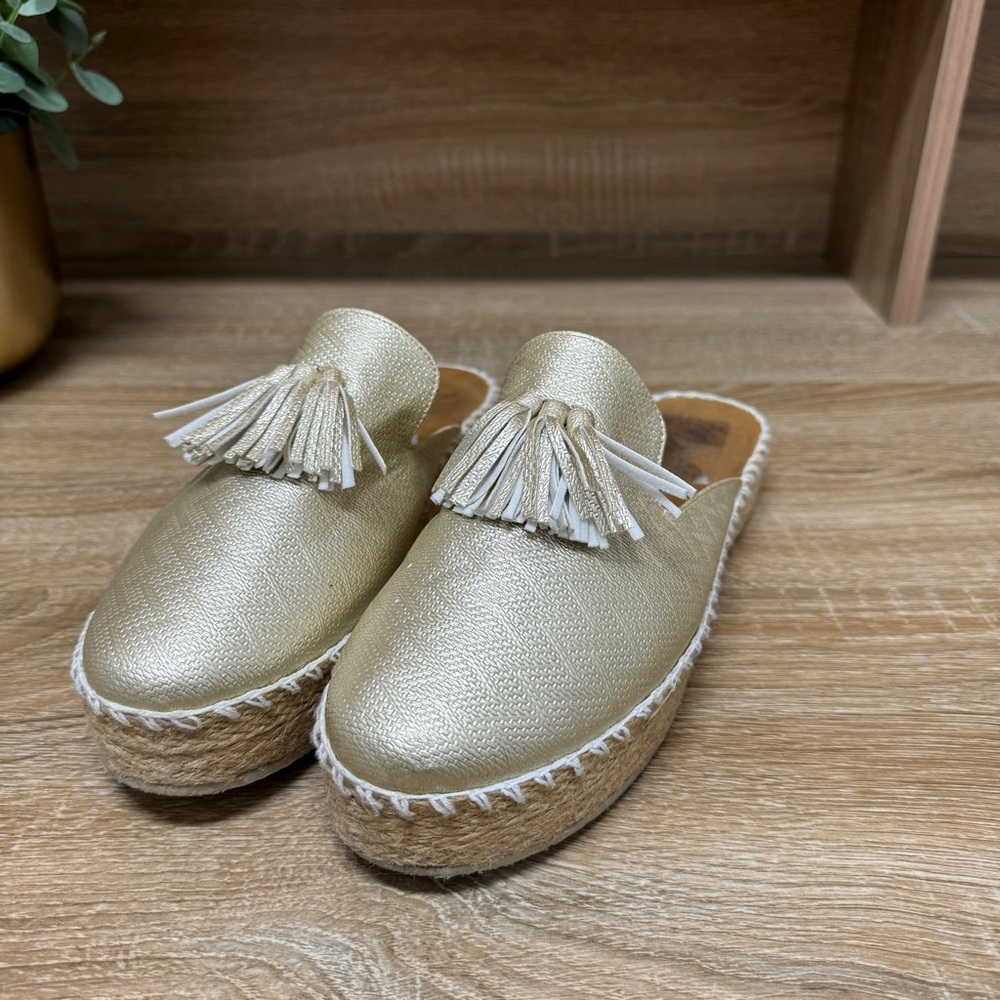 Golden Tasseled Mules Size 9